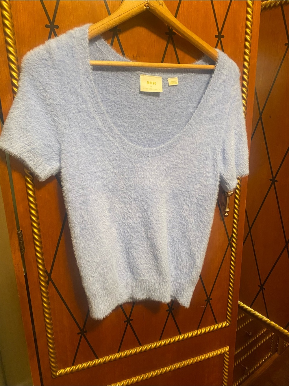 Maeve Baby Blue Fuzzy Short Sleeve Top- Anthropology size Small